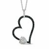 Thumbnail Image 0 of 1/3 CT. T.W. Enhanced Black and White Diamond Tilted Heart Pendant in 10K White Gold