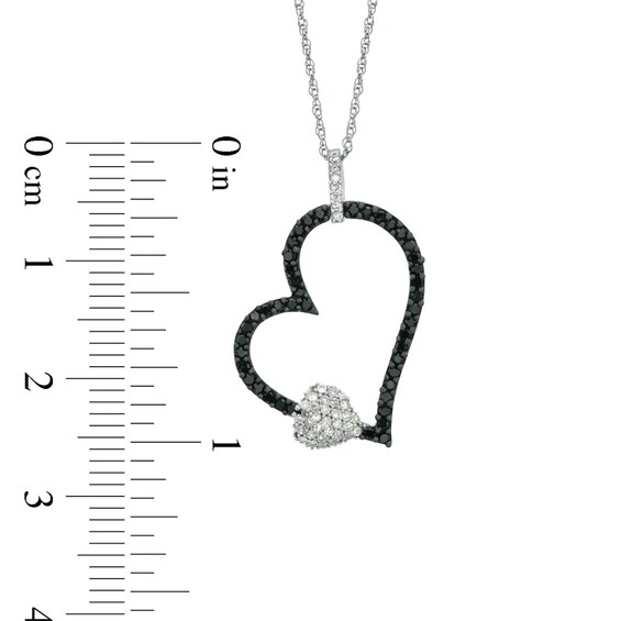 1/3 CT. T.w. Enhanced Black and White Diamond Tilted Heart Pendant in 10K White Gold