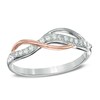 Thumbnail Image 1 of 1/10 CT. T.W. Diamond Crossover Ring in Sterling Silver and 10K Rose Gold