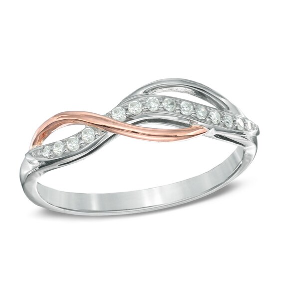 1/10 CT. T.w. Diamond Crossover Ring in Sterling Silver and 10K Rose Gold