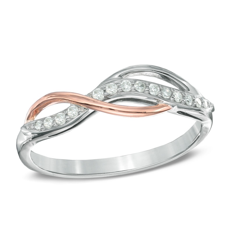 Main Image 1 of 1/10 CT. T.W. Diamond Crossover Ring in Sterling Silver and 10K Rose Gold