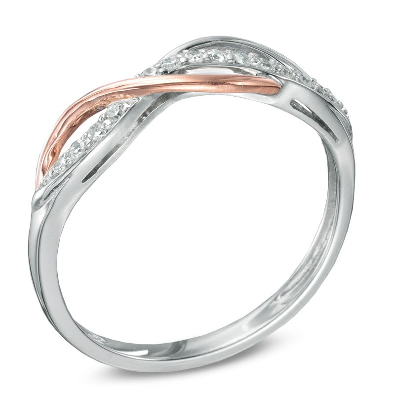 Main Image 2 of 1/10 CT. T.W. Diamond Crossover Ring in Sterling Silver and 10K Rose Gold