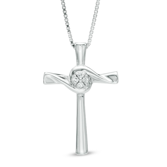 Diamond Accent Swirl Cross Pendant in Sterling Silver