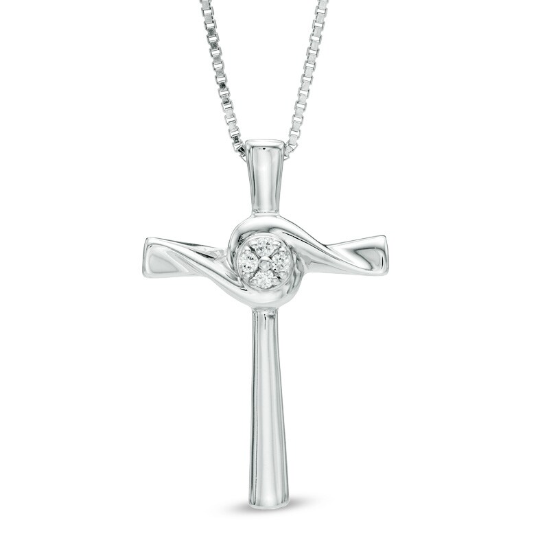 Diamond Accent Swirl Cross Pendant in Sterling Silver