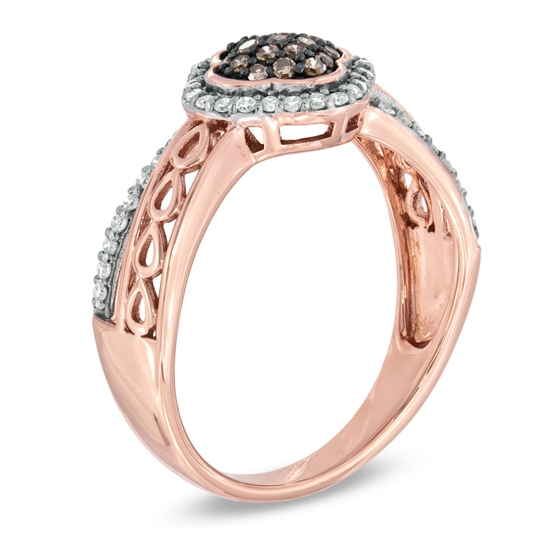 Main Image 2 of 1/3 CT. T.W. Champagne and White Diamond Clover Ring in 10K Rose Gold