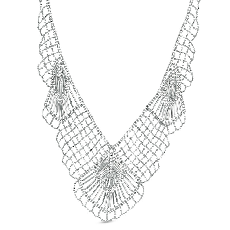 Main Image 1 of Beaded Mesh Necklace in Sterling Silver - 17"