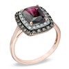 Thumbnail Image 2 of Cushion-Cut Garnet and 1/4 CT. T.W. Enhanced Champagne and White Diamond Ring in 10K Rose Gold
