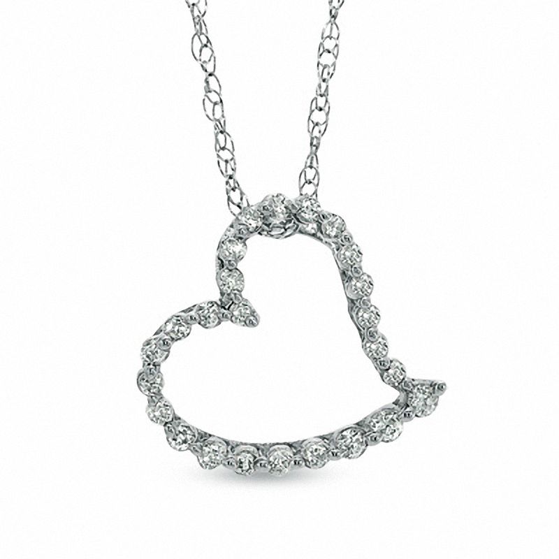 Main Image 1 of 1/6 CT. T.W. Diamond Lined Heart Pendant in 10K White Gold