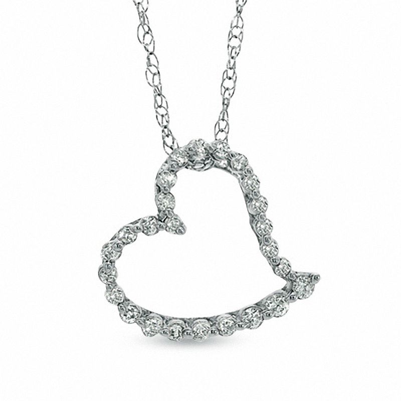 1/6 CT. T.W. Diamond Lined Heart Pendant in 10K White Gold