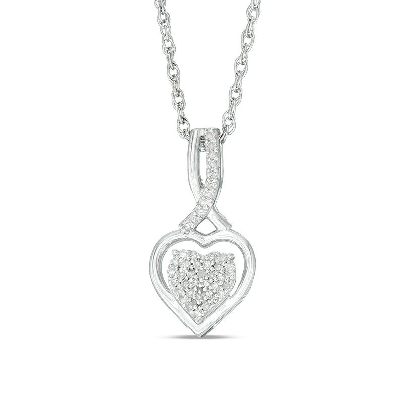Main Image 1 of 1/10 CT. T.W. Diamond Cluster Heart Pendant in Sterling Silver