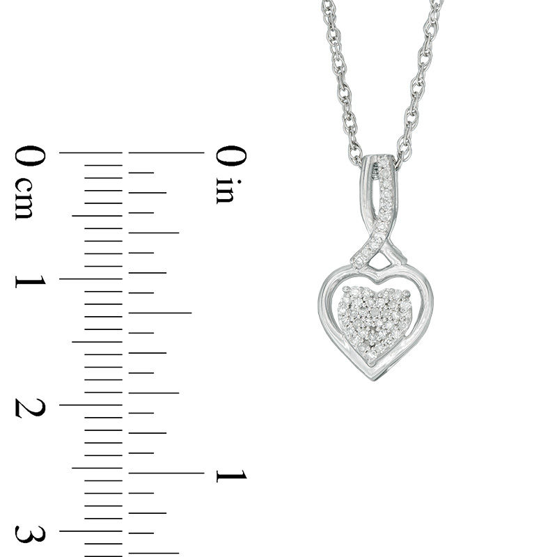 Main Image 2 of 1/10 CT. T.W. Diamond Cluster Heart Pendant in Sterling Silver