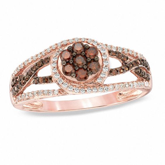 1/2 CT. T.w. Enhanced Cognac and White Diamond Swirl Ring in 10K Rose Gold