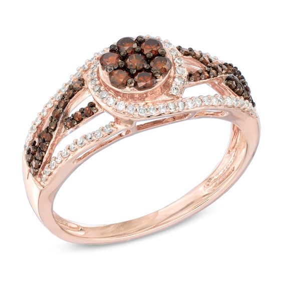 1/2 CT. T.w. Enhanced Cognac and White Diamond Swirl Ring in 10K Rose Gold