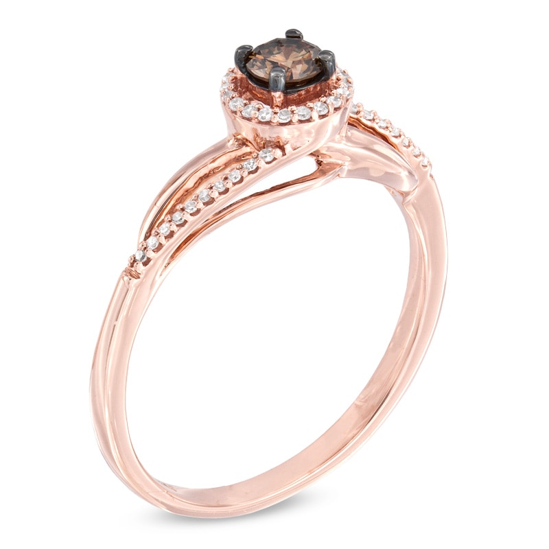 1/4 CT. T.W. Enhanced Champagne and White Diamond Bypass Ring in 10K Rose Gold