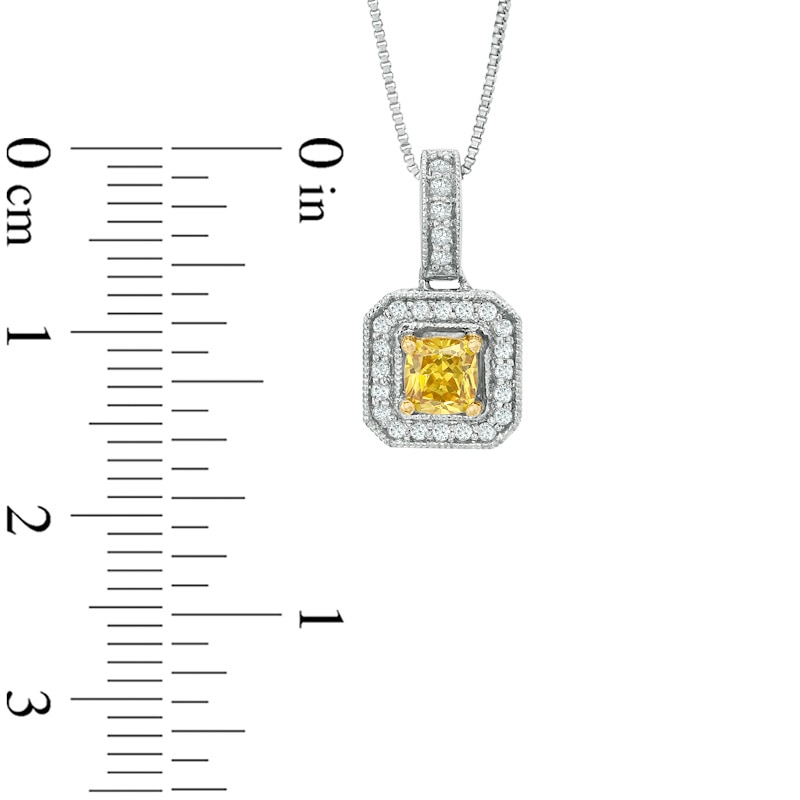 Main Image 2 of 3/4 CT. T.W. Certified Cushion-Cut Natural Yellow and White Diamond Pendant in 14K White Gold (P/I1)