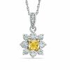 Thumbnail Image 1 of 3/4 CT. T.W. Certified Cushion-Cut Natural Yellow and White Diamond Flower Pendant in 14K White Gold (P/I1)