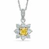 Thumbnail Image 0 of 3/4 CT. T.W. Certified Cushion-Cut Natural Yellow and White Diamond Flower Pendant in 14K White Gold (P/I1)