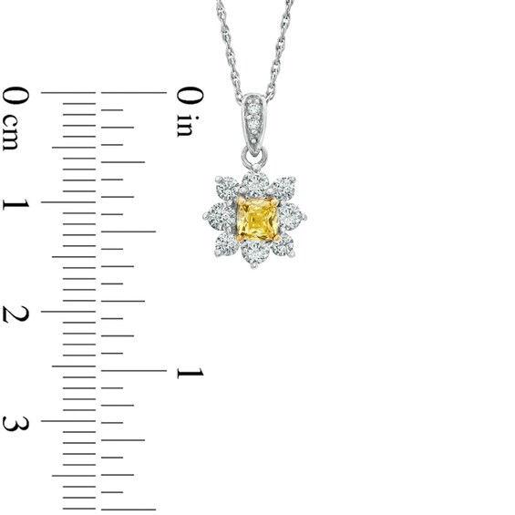 3/4 CT. T.w. Certified Cushion-Cut Natural Yellow and White Diamond Flower Pendant in 14K White Gold (P/I1)