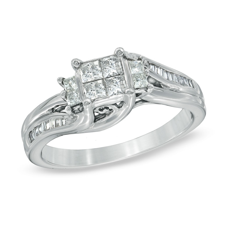 Main Image 1 of 1/2 CT. T.W. Quad Princess-Cut Diamond Engagement Ring in 10K White Gold