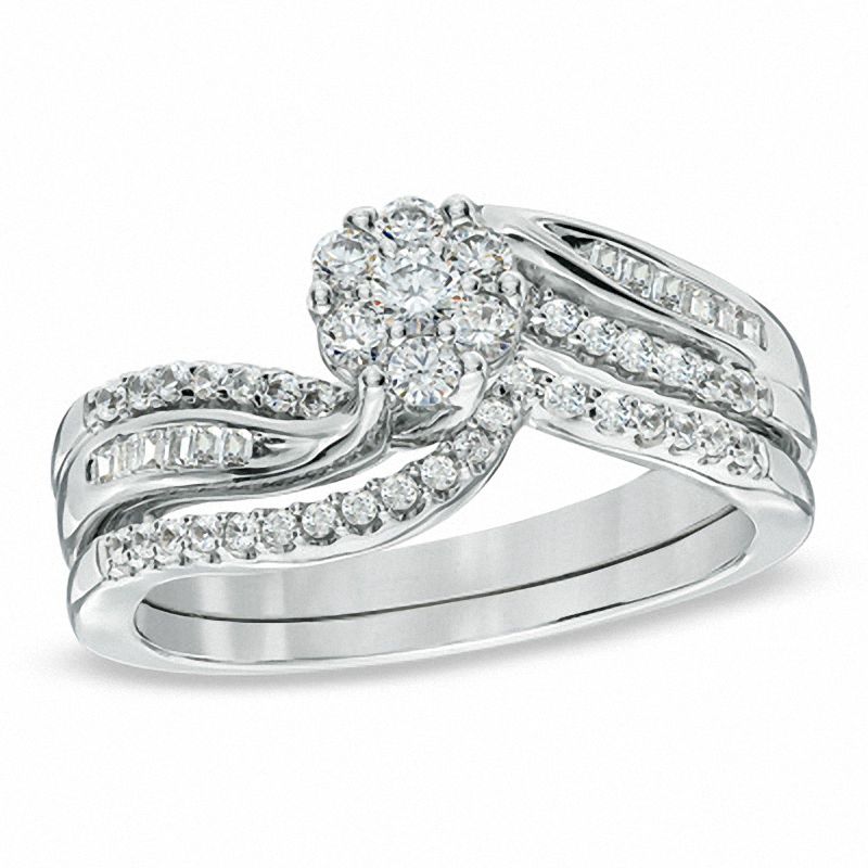 1/2 CT. T.W. Diamond Cluster Bridal Set in 10K White Gold