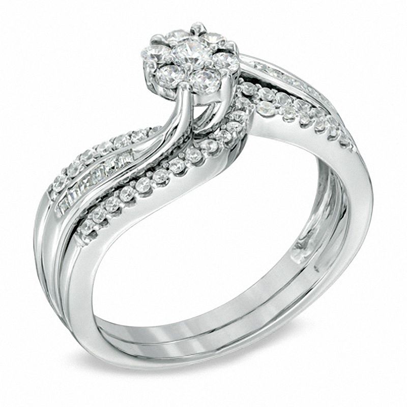 Main Image 2 of 1/2 CT. T.W. Diamond Cluster Bridal Set in 10K White Gold