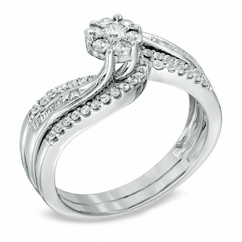 1/2 CT. T.W. Diamond Cluster Bridal Set in 10K White Gold