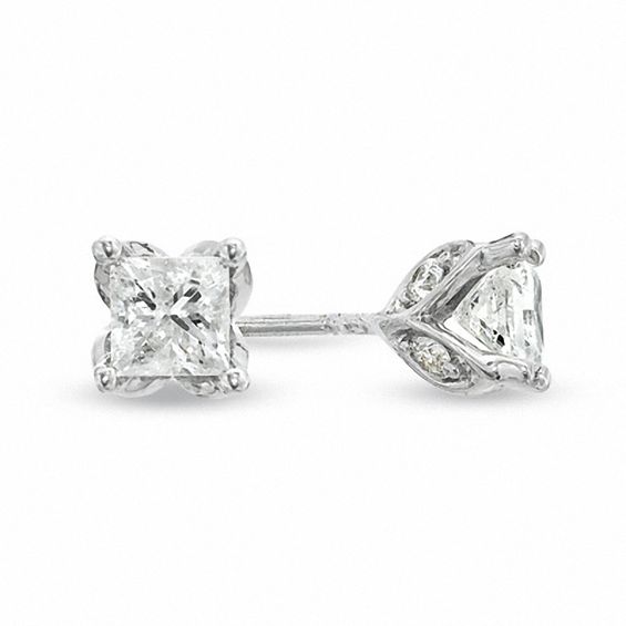 1/2 CT. T.w. Princess-Cut Diamond Tulip Stud Earrings in 14K White Gold
