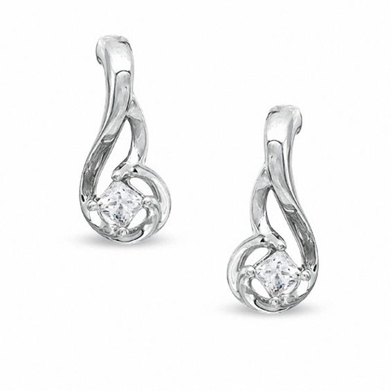1/3 CT. T.w. Princess-Cut Diamond Solitaire Drop Earrings in 10K White Gold