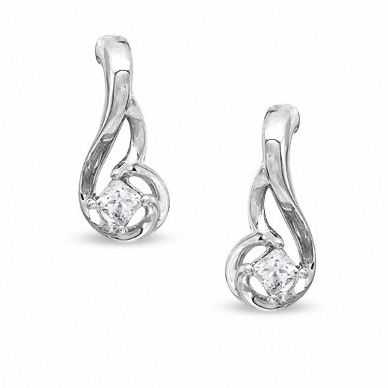 Main Image 1 of 1/3 CT. T.W. Princess-Cut Diamond Solitaire Drop Earrings in 10K White Gold