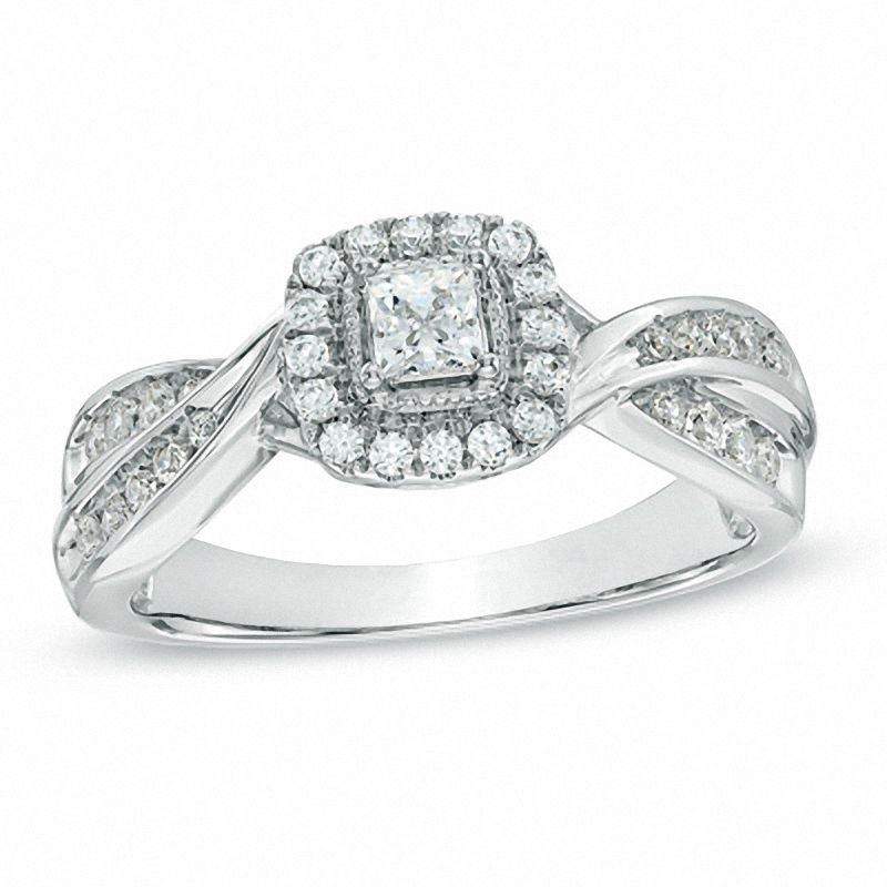 Main Image 1 of 1/2 CT. T.W. Princess-Cut Diamond Frame Engagement Ring in 10K White Gold