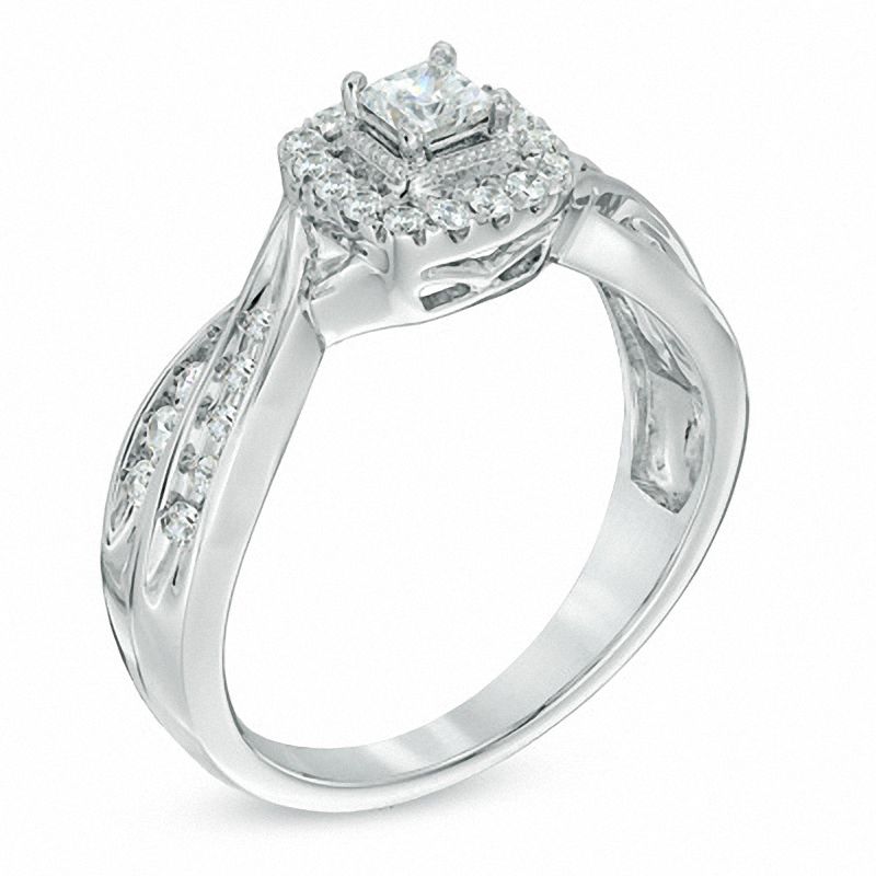 Main Image 2 of 1/2 CT. T.W. Princess-Cut Diamond Frame Engagement Ring in 10K White Gold