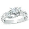 Thumbnail Image 1 of 3/4 CT. T.W. Princess-Cut Diamond Three Stone Swirl Shank Engagement Ring in 14K White Gold