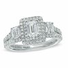 Thumbnail Image 1 of Vera Wang Love Collection 1-1/3 CT. T.W. Emerald-Cut Diamond Three Stone Engagement Ring in 14K White Gold