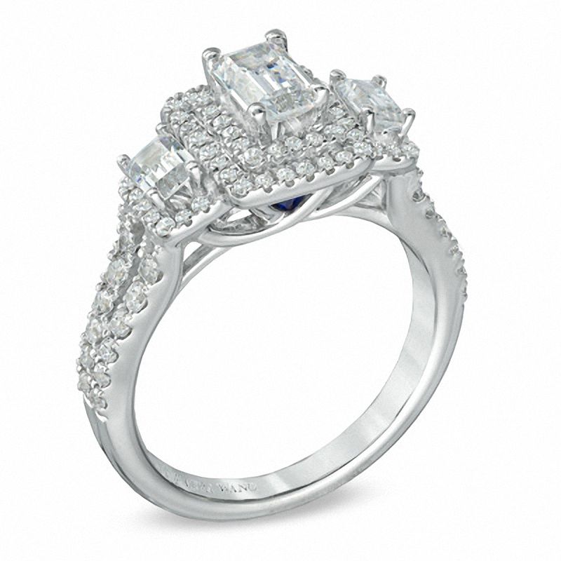 Main Image 2 of Vera Wang Love Collection 1-1/3 CT. T.W. Emerald-Cut Diamond Three Stone Engagement Ring in 14K White Gold