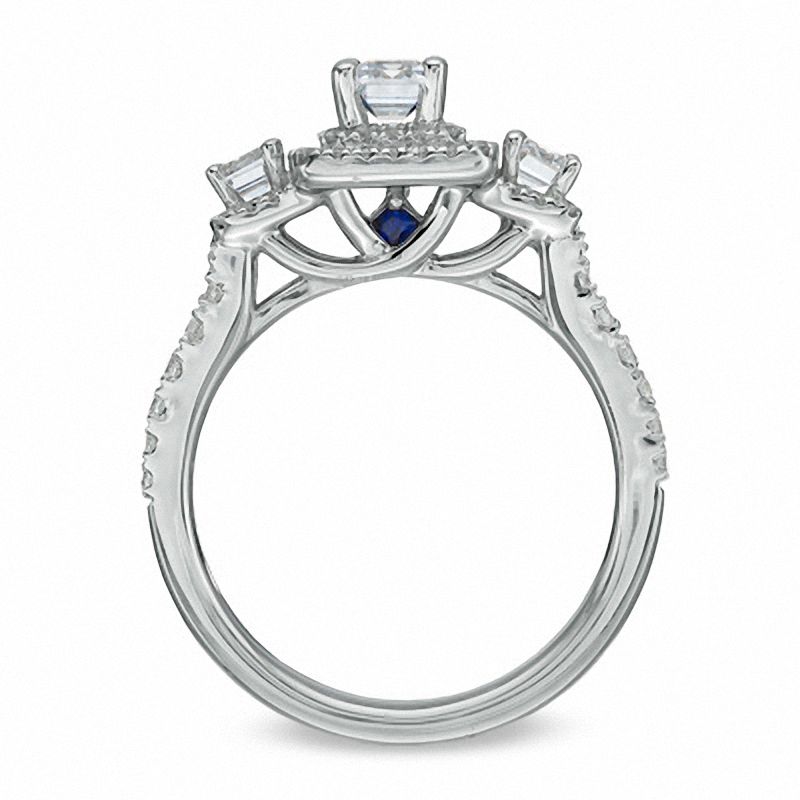 Main Image 3 of Vera Wang Love Collection 1-1/3 CT. T.W. Emerald-Cut Diamond Three Stone Engagement Ring in 14K White Gold