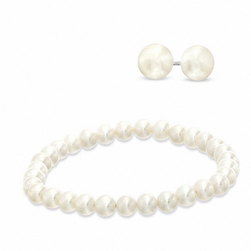 Main Image 1 of 6.0-8.0mm Freshwater Cultured Pearl Strand Bracelet and Earrings Set