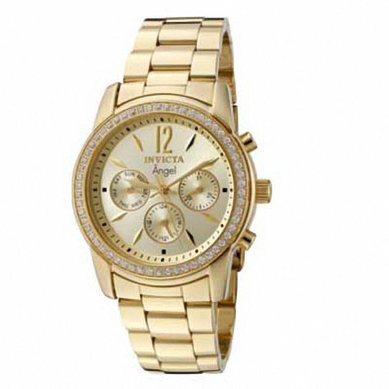 Ladies' Invicta Angel Crystal Accent Chronograph Gold-Tone Watch with Champagne Dial (Model: 11770)