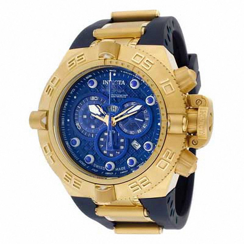 Men's Invicta Subaqua Chronograph Gold-Tone Strap Watch with Blue Dial (Model: 11796)