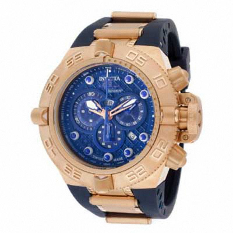 Main Image 1 of Men's Invicta Subaqua Chronograph Rose-Tone Stap Watch with Blue Dial (Model: 11799)