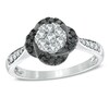 Thumbnail Image 1 of 1/2 CT. T.W. Enhanced Black and White Diamond Flower Frame Ring in 10K White Gold