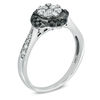 Thumbnail Image 2 of 1/2 CT. T.W. Enhanced Black and White Diamond Flower Frame Ring in 10K White Gold
