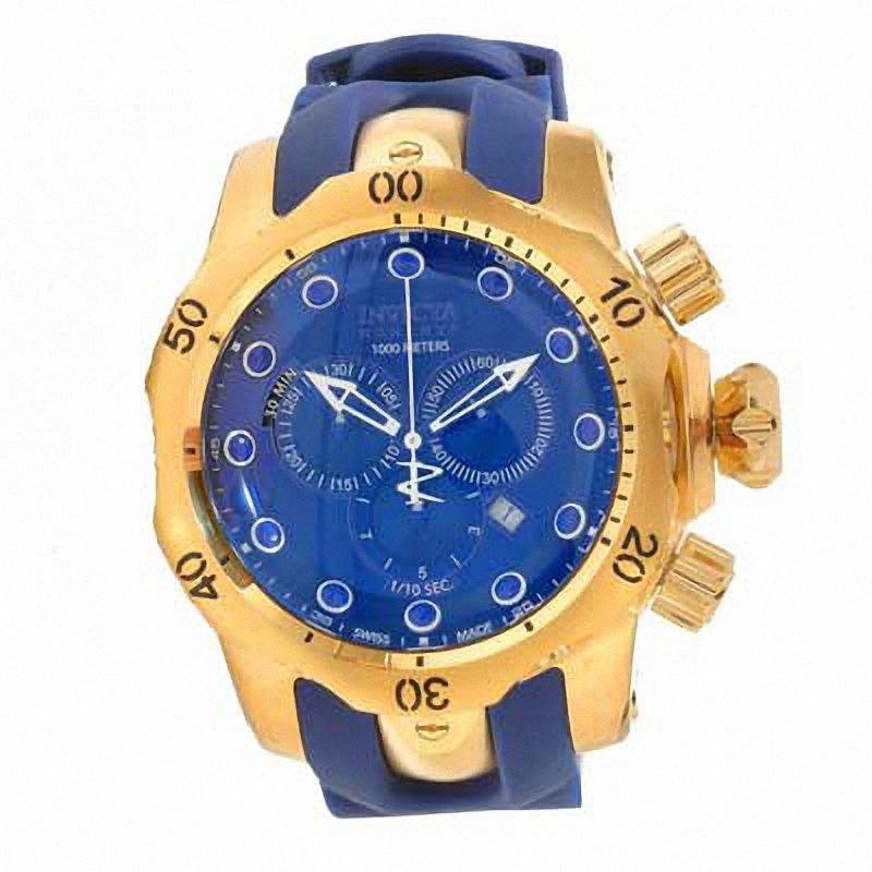 Main Image 1 of Men's Invicta Reserve Chronograph Gold-Tone Strap Watch with Blue Dial (Model: 11955)
