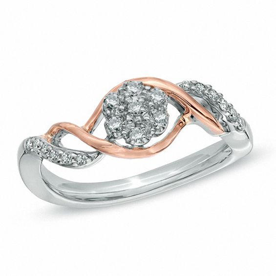 1/5 CT. T.w. Diamond Cluster Split Shank Ring in 10K Two-Tone Gold