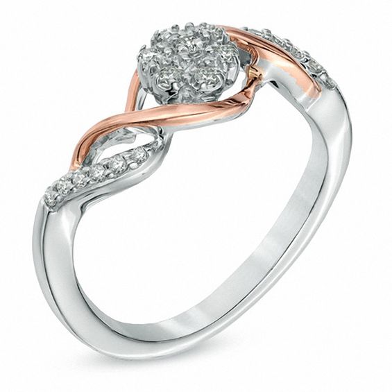 1/5 CT. T.w. Diamond Cluster Split Shank Ring in 10K Two-Tone Gold