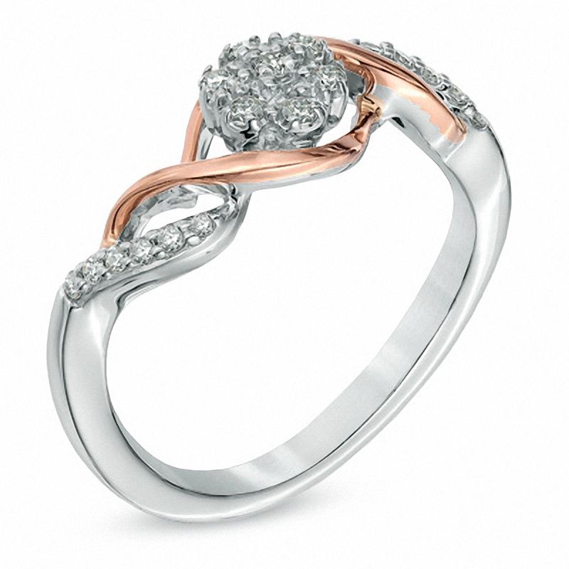 Main Image 2 of 1/5 CT. T.W. Diamond Cluster Split Shank Ring in 10K Two-Tone Gold
