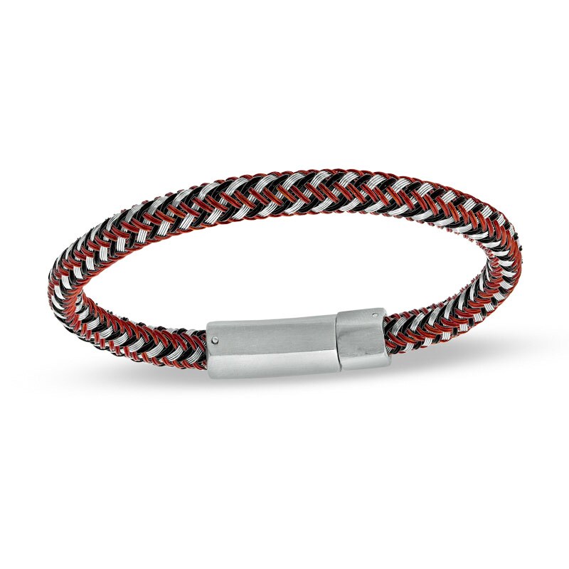 Main Image 1 of Tri-Tone Red and Black IP Stainless Steel Bracelet - 8.25"
