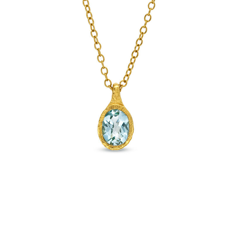 Main Image 1 of Piara™ Oval Blue Topaz Pendant in Sterling Silver with 18K Gold Plate - 17.5"