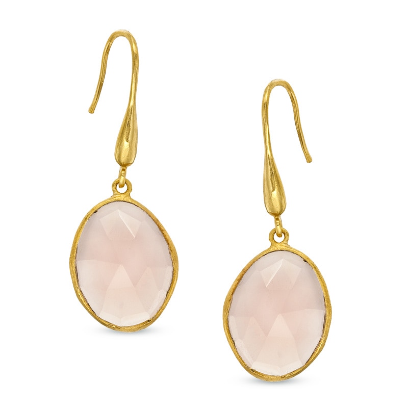 Main Image 1 of Piara™ Oval Pink Chalcedony Drop Earrings in Sterling Silver with 18K Gold Plate