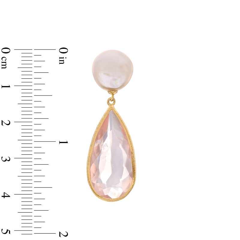Main Image 2 of Piara™ 10.0-11.0mm Freshwater Cultured Pearl and Rose Quartz Earrings in Sterling Silver with 18K Gold Plate