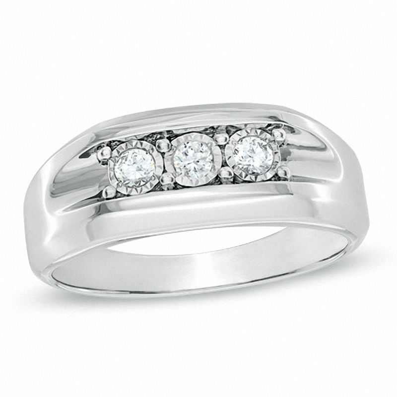 Men's 1/4 CT. T.W. Diamond Three Stone Ring in 10K White Gold | Zales